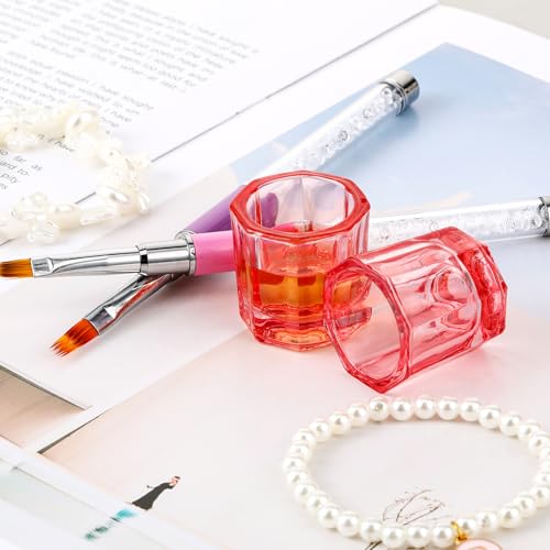 2 recipientes de vidrio rosa para monómero acrílico uñas miniatura 7