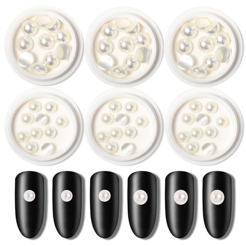 60Pcs Half-Ball Shaped Artificial Pearl Bead Nail Charm Decorations Jewelry Manicures Charms Nail Art Crafting Artificial Pearls Gems for DIY Craft Phone Case Nail Art Making, 6mm/8mm, Beige