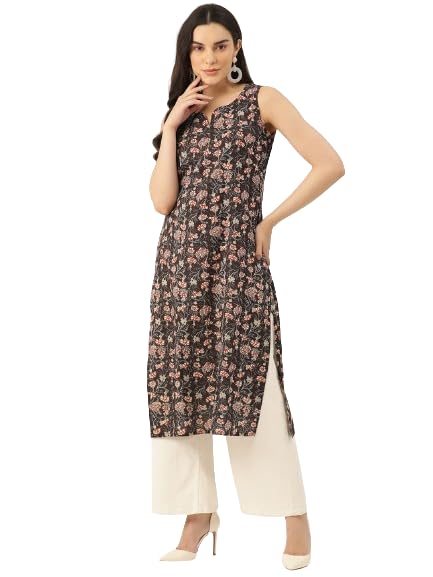 feranoid Unique Printed Vneck Sleeveless Long Straight Kurti