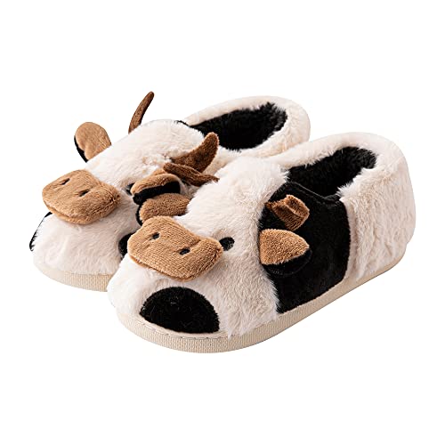 EOIRQHOPDD Cute Cow Slippers for Women Girls Fuzzy Plush cotton slippers household indoor Outdoor Slippers