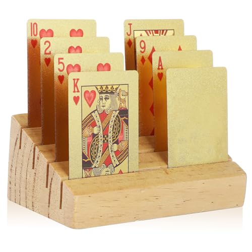 SUPVOX Wooden Card Holder Stand Playing Card Display Rack for Bridge Poker Gaming Sloped Slot Design Easy Access Nonslip Base
