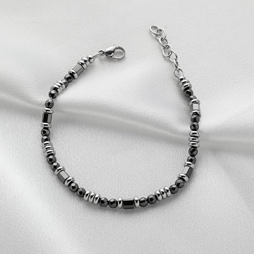 Pulsera de acero inoxidable para hombre con cuentas de ágata negra miniatura 3