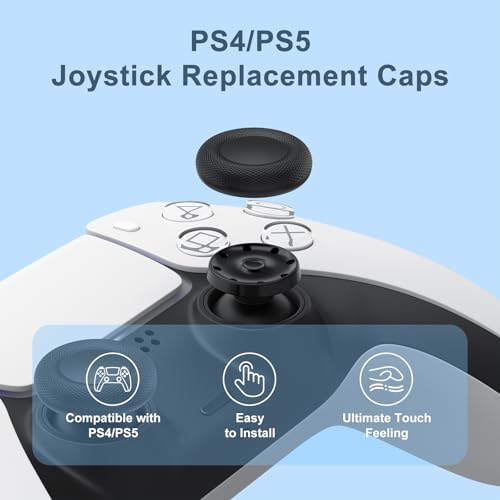 Image of Joystick Replacement Grip Caps for PS4 /PS5 Controller, 4 Pack Thumb Grips for PS5 /PS4 Edge, Anti-Slip Anti-Scratch Replacement Joystick Caps (Black)
