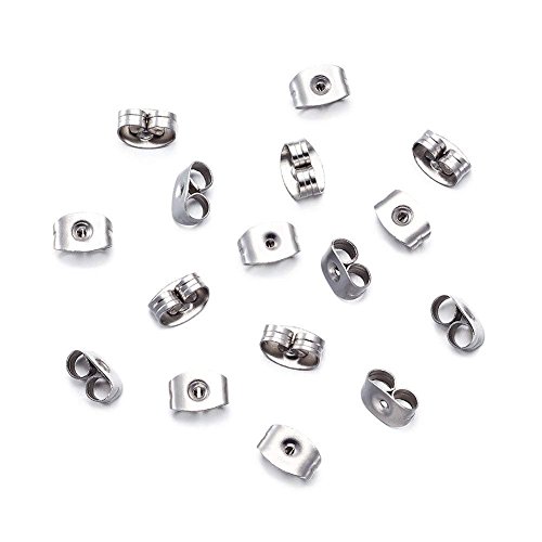 Earring Backs Clutches Stainless Steel Butterfly Square Earring Safety Backings Pads Bullet Clutch Earring Stopper for Earring 6.5x4.5mm[Pack of 50]1