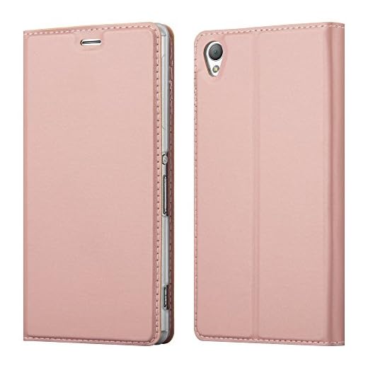 Cadorabo skal för Sony Xperia Z3 – mobiltelefonfodral med stående funktion och kortfack i metallisk look – fodral skyddsfodral etui väska bok klapp stil, Sony Xperia Z3, rosguld