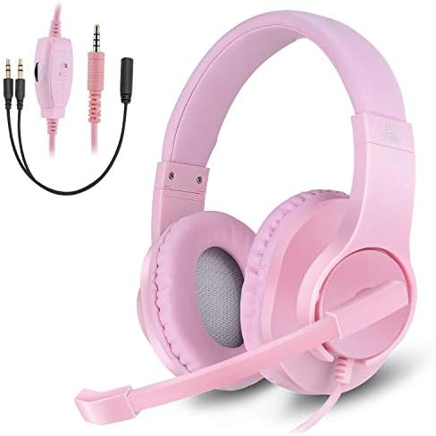 Gaming Headset for Xbox One, PS4, Nintendo Swap, DIWUER Bass Encompass and Noise Cancelling 3.5mm Over Ear Headphones with Mic for Laptop computer PC Smartphones, Pink