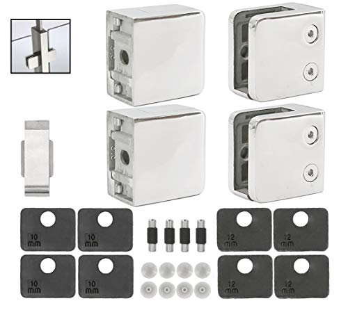 Stainless Steel 316 Heavy Duty Square Glass Clamp, 55 x 55 mm, For 3/8" or " Tempered/Laminated Glass, Mirror Finish, 4-Pack