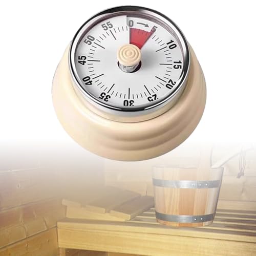 VOVCIG Stainless Steel Sauna Timer Mechanical Clock Timer Sauna Accessory for Sauna Rooms and Spas Up to 55 Minutes Mechanical Self Drive No Batteries Required (Beige)