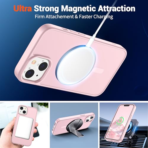 Image of SUPFINE Magnetic for iPhone 14 Case & iPhone 13 Case with Screen Protector (Compatible with MagSafe)(Military Grade Drop Protection) Translucent Matte Shockproof Phone Cover,Light Pink