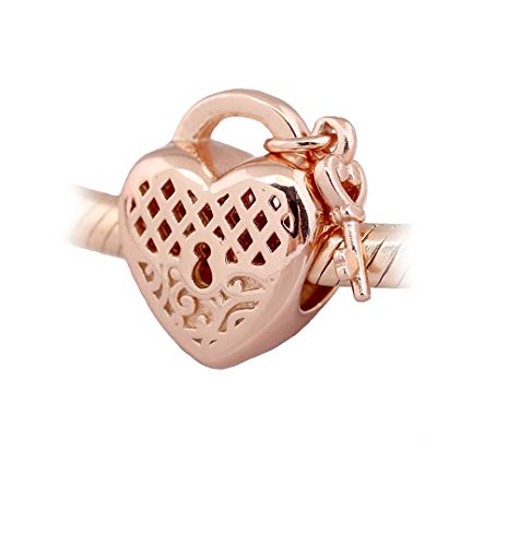 Love You Lock Heart Charm fits Pandora Charms Bracelets Key to Heart Sterling Silver Charm Rose Gold3