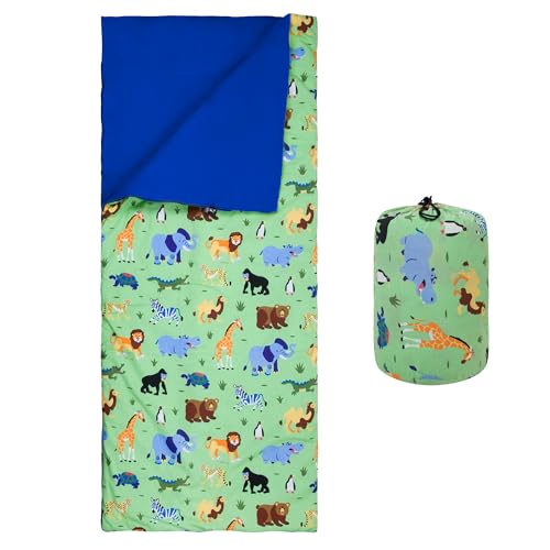 Wildkin Kids Sleeping Bag – Roll-Up Design with Storage Bag for School, Travel & Camping - Wild Animals