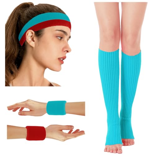 Image of v28 Neon Leg Warmers Set for women Headband Sweatbands Wristbands 80s 90s Pink Running Fanny 80's Plus Size Costumes Pack