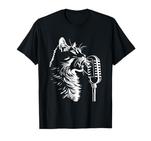 マイクで歌う猫 猫歌手 Tシャツのサムネイル