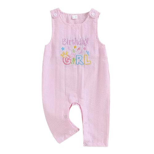 SAYOO First Birthday Outfit Girl Boy Embroidery Romper Overall Baby One Year Old Jumpsuit (A Pink, 6-12 Months)