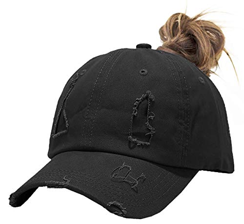 Image of Eohak Ponytail Baseball Hat Distressed Retro Washed Cotton Twill