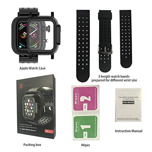 Image of Realproof Waterproof Case for Apple Watch Series SE | SE2 | 6 | 5 | 4 44MM with 3PCS Premium Soft Silicone Band, Dropproof Shockproof Resistant Rugged Protective iWatch Case Bulit-in Screen Protector