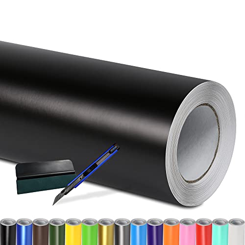 Folindo Autofolie Schwarz Matt (23/m) - 50 x 152 cm Selbstklebende Auto Lackschutzfolie mit Luftkanal Technik Blasenfreie Auto Folierung inkl. Rakel & Cutter Car Wrapping Folie