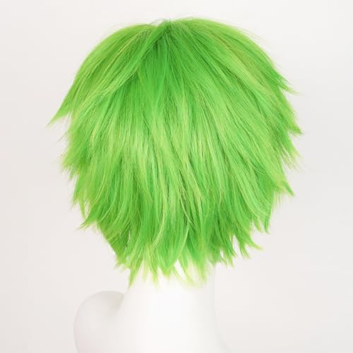 Image of Max Beauty Unisex Green Wig, Anime Short Cosplay Wigs With Bangs Heat Resistant Hair for Party and Halloween for Gift + Free Cap