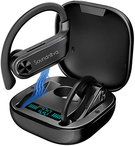 Sports Wireless Earbuds, Soundnova Airsport2-2nd Gen 60H Premium Bluetooth V5.1 Sport Headphones with LED Display Charging Case, Top Deep Bass IPX7 Waterproof Earphones for Gym Running Workout