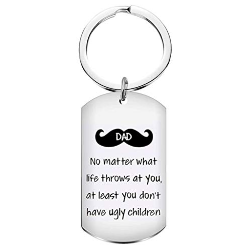 OYEFLY Personalized DAD Keychain Funny Dad Gifts Dad No Matter What Life Throws at You at Least You Don't Have Ugly Children Unique Gift for Father Day Birthday from Son Daughter (STY1)