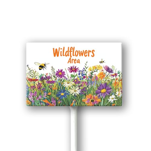 Geroclonup Wildflower Area Sign with Metal Stake 12 x 8 Inches No Mow Yard Sign Aluminum Garden Signs Outdoor for Lawn Yard Garden Decor, Easy to Install