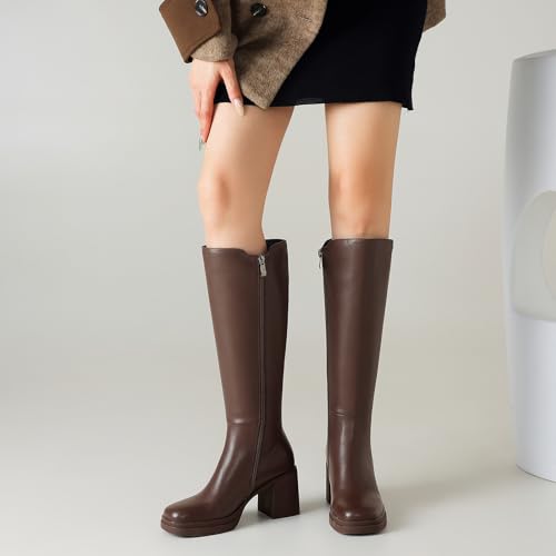 SLXCHBSL Women's Casual Boots Square Toe 3 Inch Heel Knee High Side Zipper Platform Boots with Elastic Stretch Chunky Heel Tall Fall Boots for Everyday Wear by SLXCHBSL - Image 2
