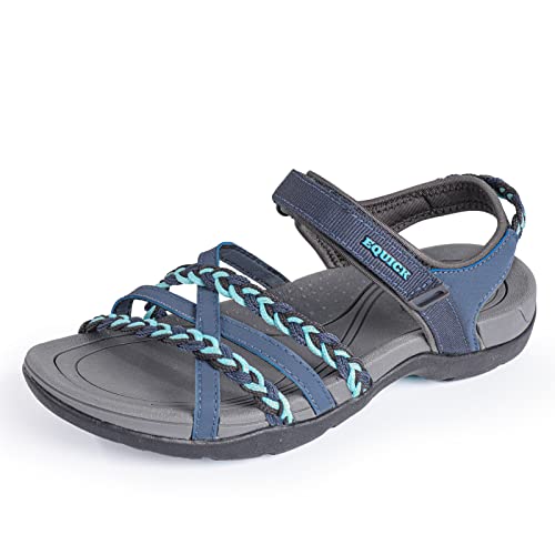 EQUICK Women Hiking Sandals Comfortable Walking Hook Loop Strap Sandals Beach Vacation Casual Sport Sandal