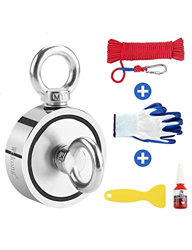 Wukong Double-Sided Fishing Magnets Set,960 LBS Pulling Force Strong Neodymium Magnet with Heavy Duty Rope for Magnet Fishing,2.95" Diameter - Magnet for River or Lake Fishing