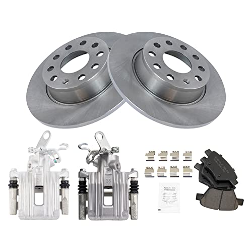 Image of TRQ Rear Brake Pad and Rotor Set Ceramic Solid Rotors Calipers
