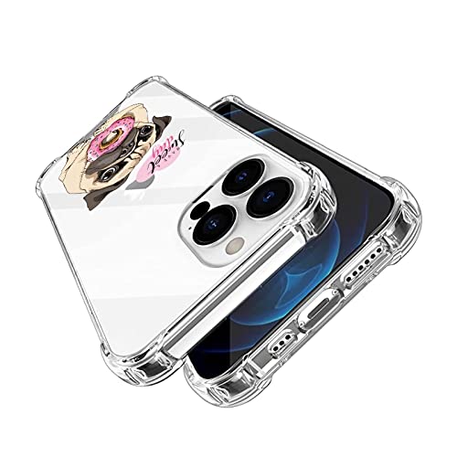 Compatible With Iphone 13 Pro Case, Adorable Pug Dog Pink Donut Print Funny Animal Design For Girl Women Kids, Transparent Clear Soft Tpu Protective And Non-Yellowing Phone Cover For Iphone 13 Pro #TOP3