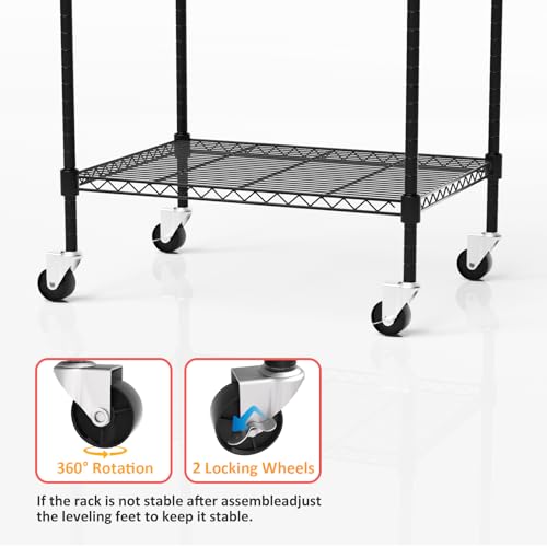 Image of 4 Tier Storage Shelves with Wheels, Heavy Duty Metal Garage Shelving Unit and Adjustable Feet, 865lb High Capacity Rolling Storage Shelf for Kitchen, Office, Dining Room (23.6 inchx 17.7 inchx 59 inch), Black