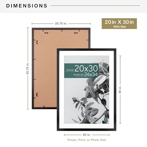 MCS Studio Gallery 24x34 Matted Poster Frame with 20x30 Picture Display, Black Woodgrain Vertical & Horizontal Wall Hanging Large Picture Frame for Photos, Posters & Art Prints (1-Pack)