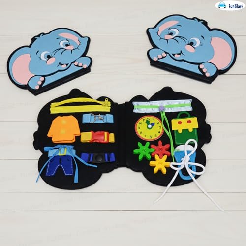 Image of FunBlast Busy Book for Toddlers Binder Board - Montessori Busy Board for Kids, Cartoon Design Learning Activity Toy for Toddlers, Educational & Early Learning Toys for Kids, Toddler (Elephant)