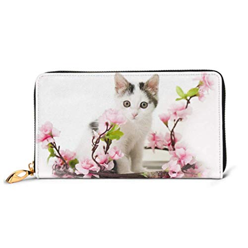 Preisvergleich Produktbild JHGFG Mode Handtasche Reißverschluss Brieftasche Kätzchen Frühlingsblume suchen Kamera isoliert Telefon Kupplung Geldbörse Abendkupplung Blockieren Leder Brieftasche Multi Card Org