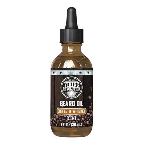 Viking Revolution Coffee Whiskey Beard Oil for Men -Natural Mens Beard Oil with Argan Oil and Jojoba Oil -Beard Softener,Strengthens and Moisturizes- Beard Conditioner for Men(Coffee Whiskey, 1 Pack)