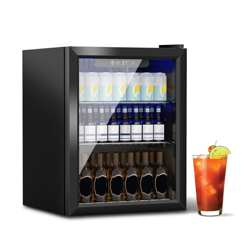 Image of DOGHLY Beverage Refrigerator Cooler, 72 Can Mini Fridge Glass Door for Drinks Soda, Beer, or Wine - Small Refrigerator for Office Bedroom Home Bar, Adjustable Shelves, 1.7 Cu.Ft, Black