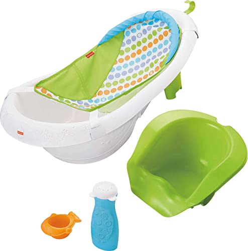 Image of Fisher-Price Baby to Toddler Bath 4-In-1 Sling ‘N Seat Tub with Removable Infant Support and 2 Toys, Green