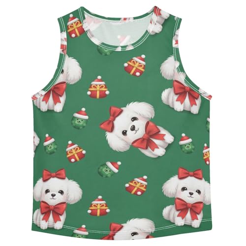 J JOYSAY Christmas Dog Hat Green Boys Tank Top Sleeveless Muscle Shirts Quick Dry Active Sport Workout Kids T-Shirts 3-15T