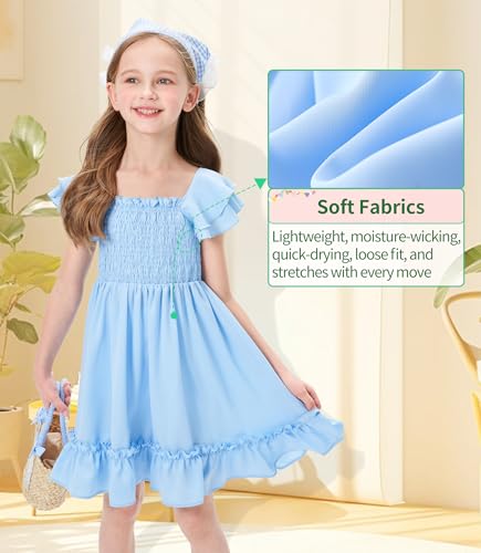 Hvididan Girls Summer Dresses Cute Double Layer Ruffle Sleeve Off Shoulder Dress 5-14 Years