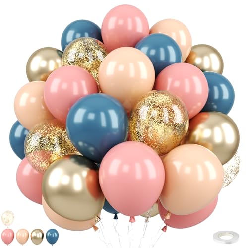 Image of Gender Reveal Balloons, 50Pcs 12 Inch Pink Navy Blue Gold Confetti