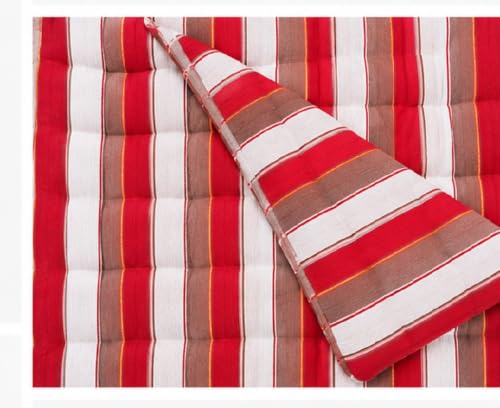 Image of H B MSALA 3 Inch Soft Cotton Gadda Mattress, Maroon, 78x72 inches,Lining Pattern, Foldable & Breathable, Lightweight Bedding, for Floor & Bed, Guest Room Use
