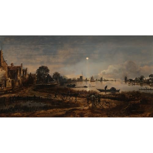 Impression giclée Van de Neer rivière clair de lune toile de 101,6x127 cm