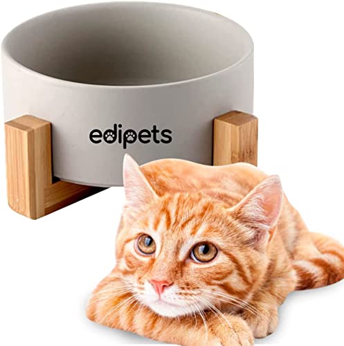 Edipets, Comedero Perro Gato, 400, 800 y 1900 ml, Cerámica, Individual y Doble, Soporte de Bambú Antideslizante, Pequeño Mediano y Grande, 5 Colores (Simple Pequeño, Gris)