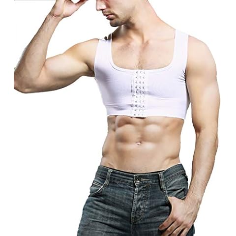 Men's Body Shaper Corset Vest to Hide Gynecomastia Moobs Chest Slimming Breathable Underwear,White,XL Cover