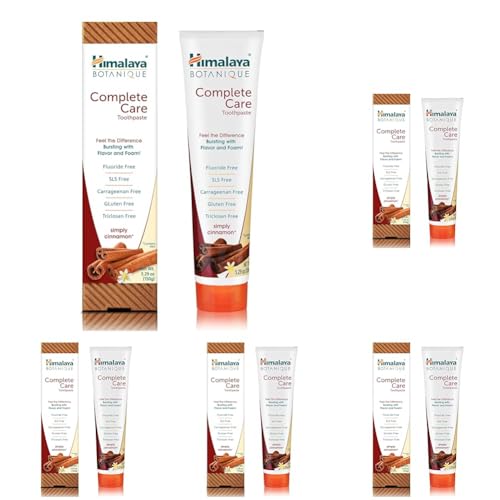 Himalaya Botanique Complete Care Toothpaste with Natural Cinnamon and mint | Flouride & SLS free formula fights bacteria & tooth decay- 150g (Paquete de 5)