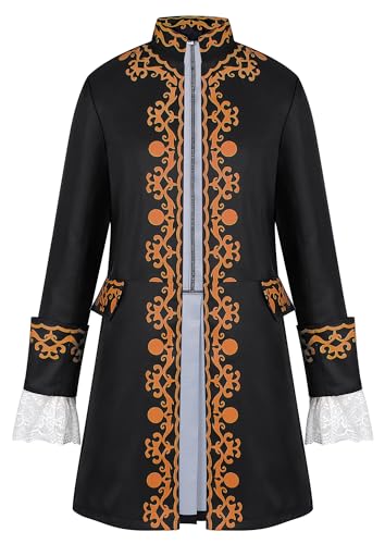 Maeau - Veste Victorien Homme Vintage Médiéval Long Manteau Dentelle Punk Gothique Vintage Imprimé Smoking M Noir