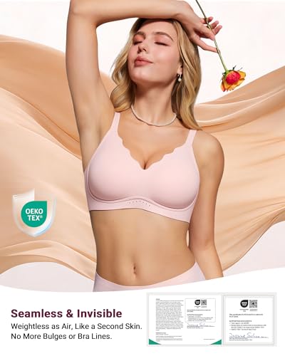 Image of As Fairy Wireless Bras for Women Full Coverage Seamless Scalloped Push Up No Underwire Everyday Bra with Air Holes