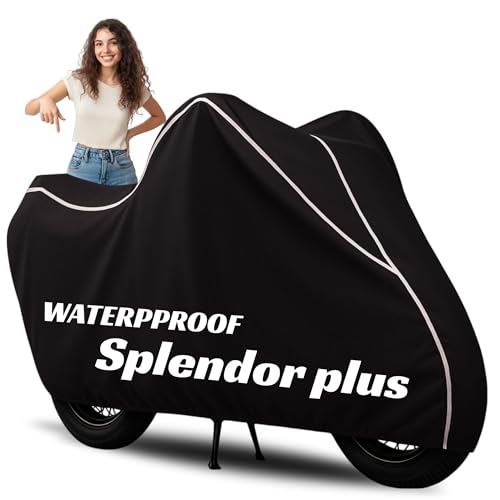 Image of Gutupet Premium Waterproof Bike Cover for Motorcycles & Scooters - Heavy Duty All Weather Protection, UV Resistant, Dustproof, Windproof, Scratch Resistant Universal Fit (Splendor Plus Black)