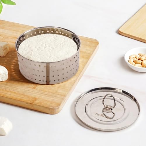 Image of Nestasia Stainless Steel Paneer Maker (550 ml) - Round Paneer Maker Mould Press with Lid | Rust Resistant Medium Paneer Strainer - Perfect for Fresh Paneer, Tofu & Sprouts