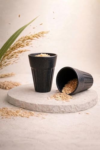 Image of Eco-Friendly Tea Cup Set of 2 | Kulhad Style Coffee & Tea Mugs | 140 ml Unbreakable, Stain-Free, Heat Resistant, Reusable, Microwave Safe | Rice Husk & Bamboo Fibre | Midnight Black
